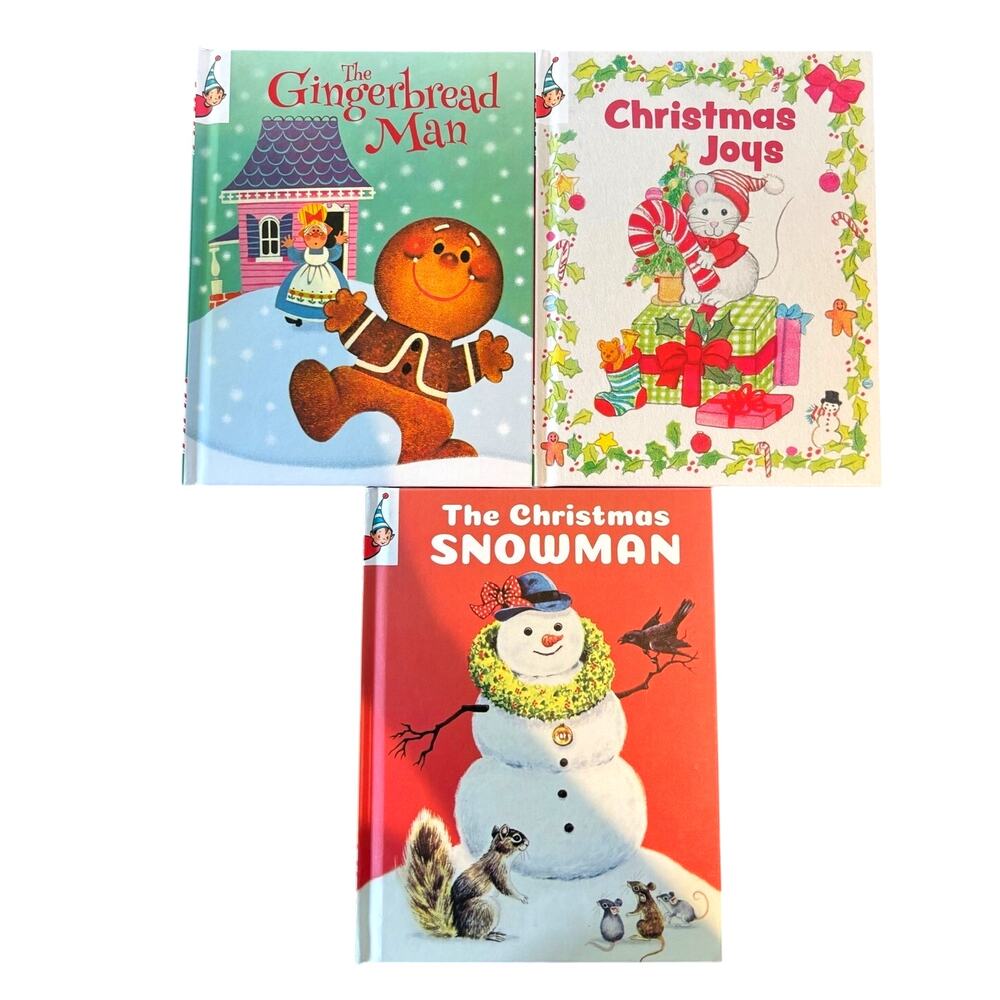 3 VTG Reproduction Christmas Junior Elf Books, Snowman, Gingerbread, Joys New